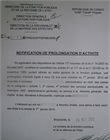 Notification de prolongation d'activité